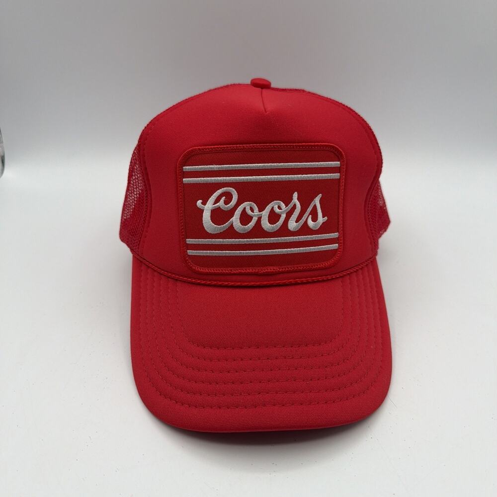 SnapBack Trucker Hat Cap Patch Front Mesh Coors Beer Red White